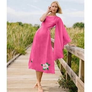 Fanm Mon Amarya One-Shoulder Bell Sleeve Cut Out Floral Midi Dress Small